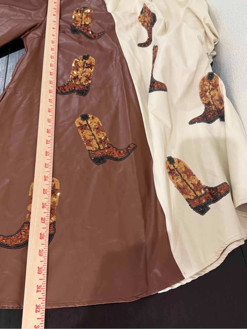 Peach Love California Brown and Cream Two-Tone Boot Appliqué Mini Dress - Picture 6 of 9